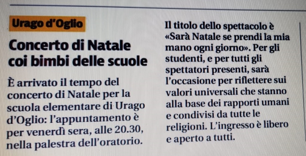 Testo Sara Natale Se.Concerto Di Natale 2019 Primaria Urago D Oglio Scuole Istituto Comprensivo Rudiano